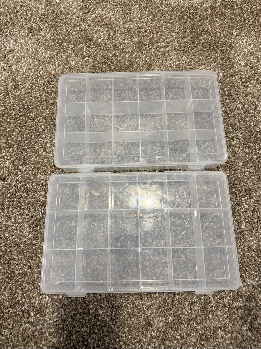 (2) Clear Plastic Compartment Storage Box - 18 Grid
